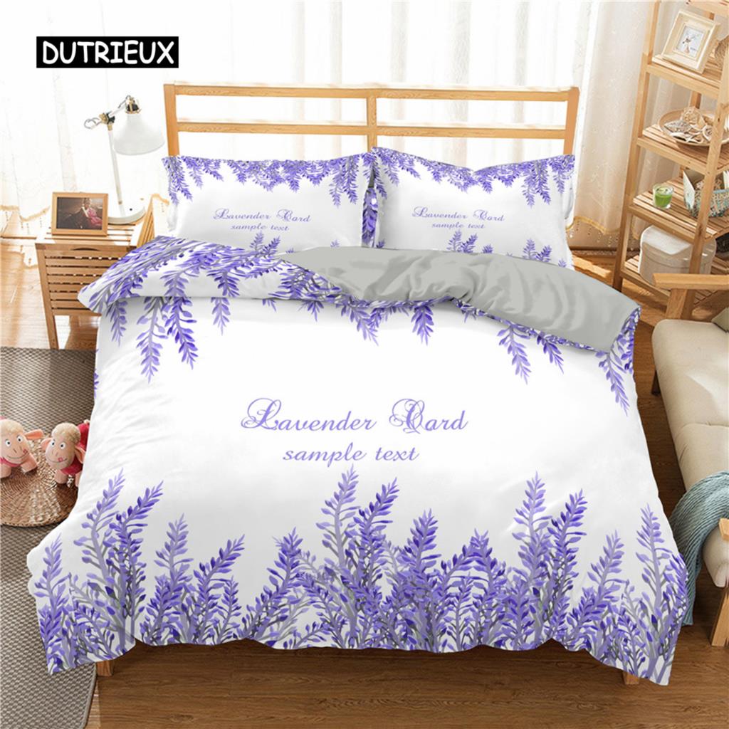Purple Lavender King Queen Duvet Cover Fantasy Flowers Bedding Set Girls Women Beautiful Romantic Floral Polyester Quilt Cover