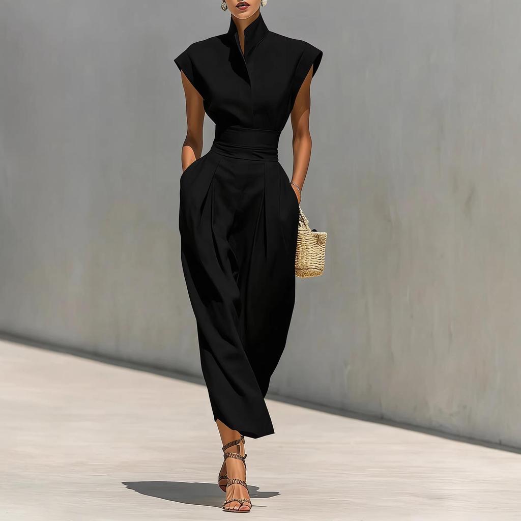 Spring/Summer 2026 European & American High-Waisted Long Skirt and Loose High-Neck Top Commuting Dress for Women