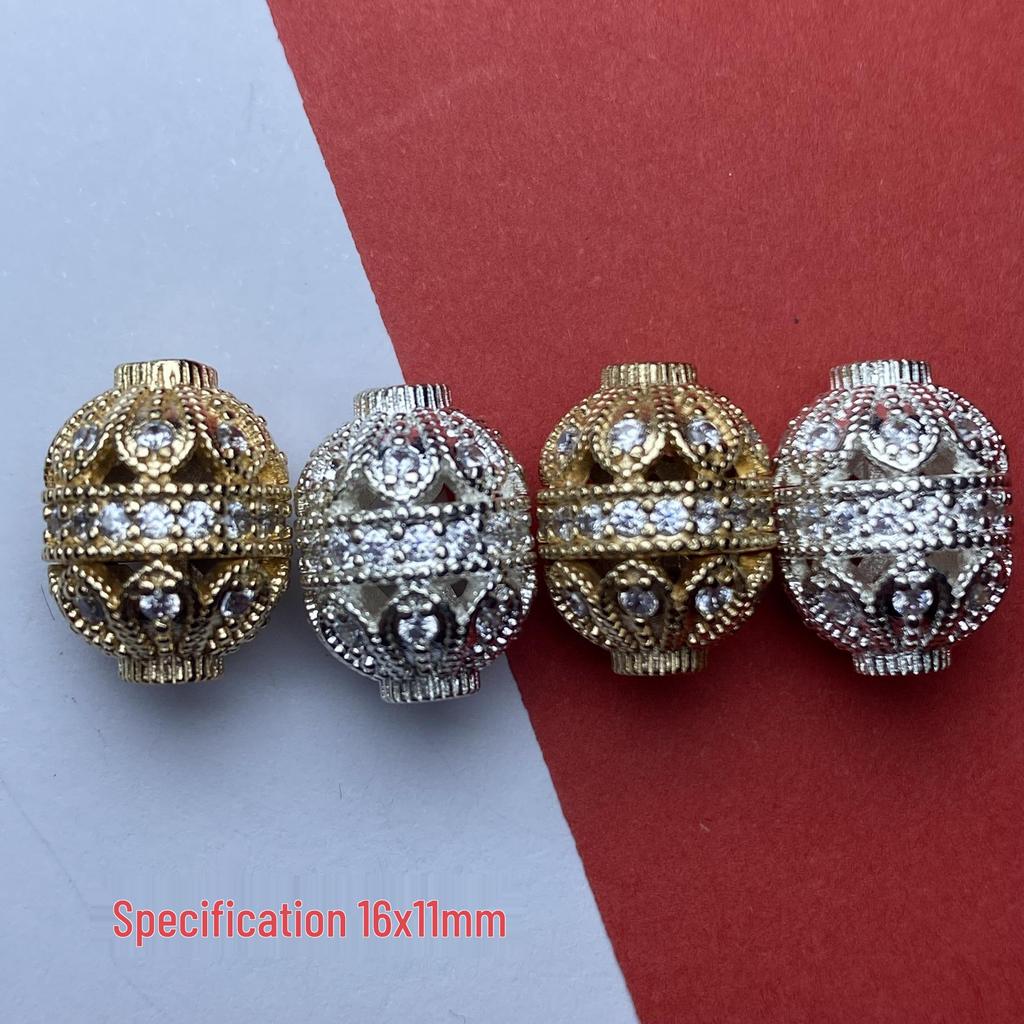 Oval Large-Hole Barrel Beads with Cubic Zirconia and Crystal for Stringing, Pendants, and Spacers