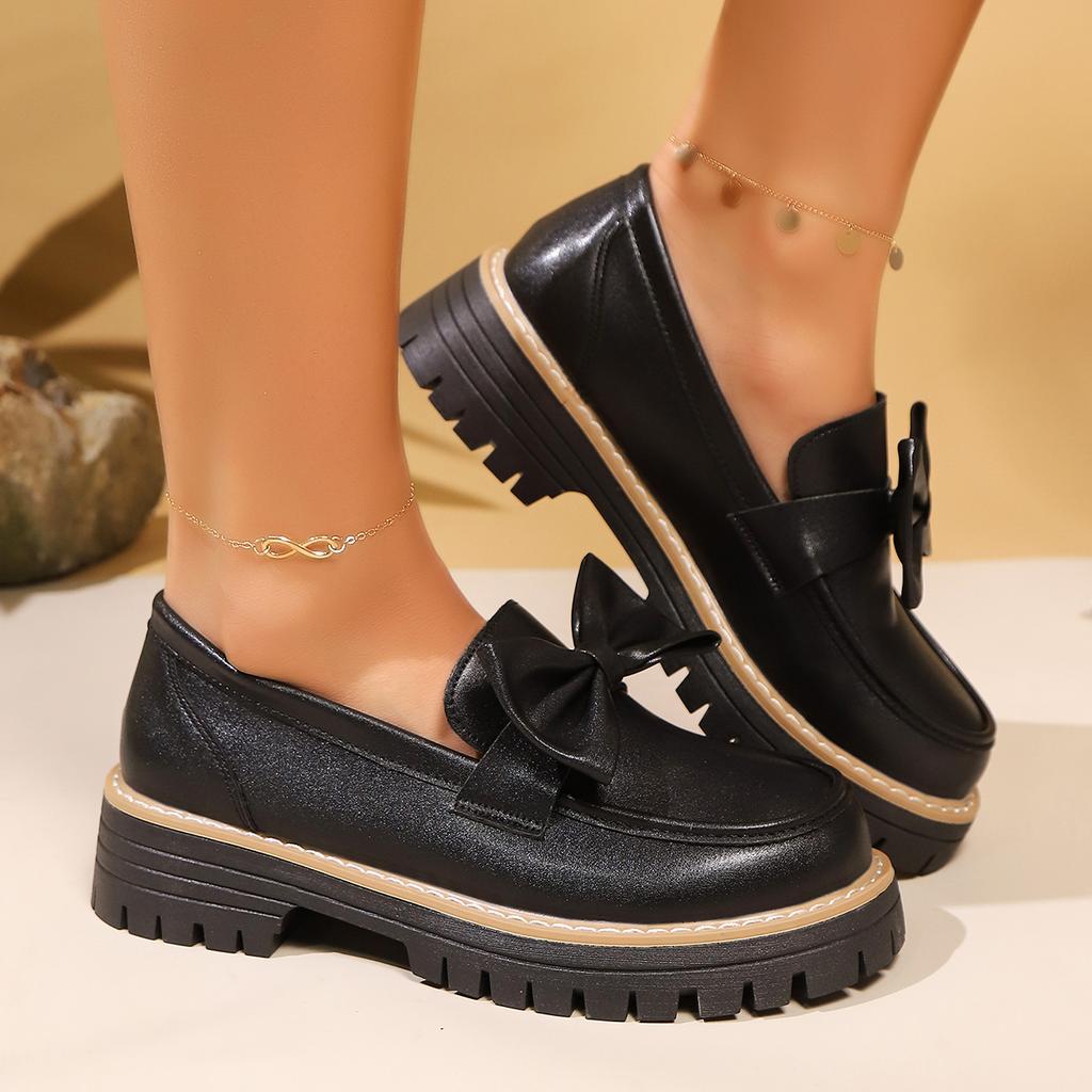 Spring and Autumn New Round Head Style Comfortable Casual Single Shoes Fashionable Shallow Mouth Sexy Bow High Heels for Women