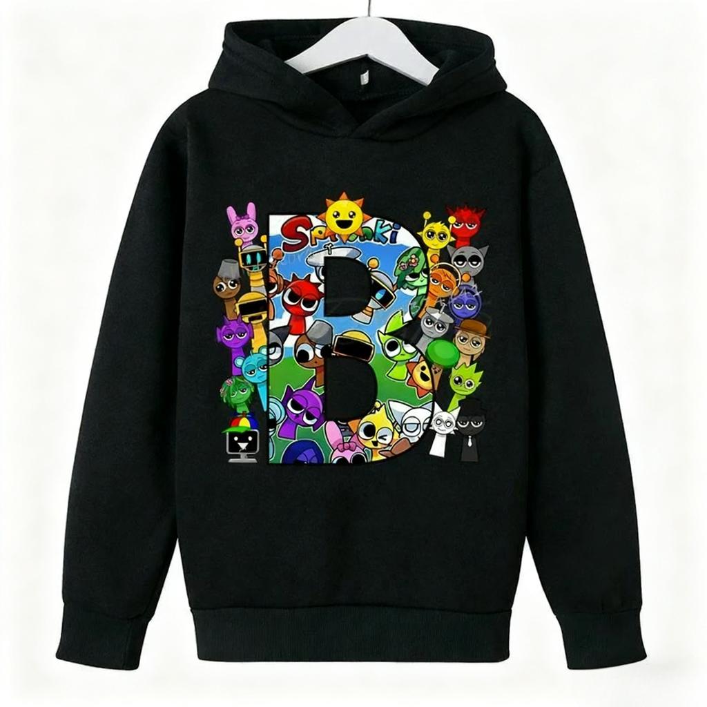 Autumn Winter Spravaki Character Collage Initials Printed Hoodies Fashionable Casual Warm Sports Long Sleeved Children's Boy Hooded Sweatshirts