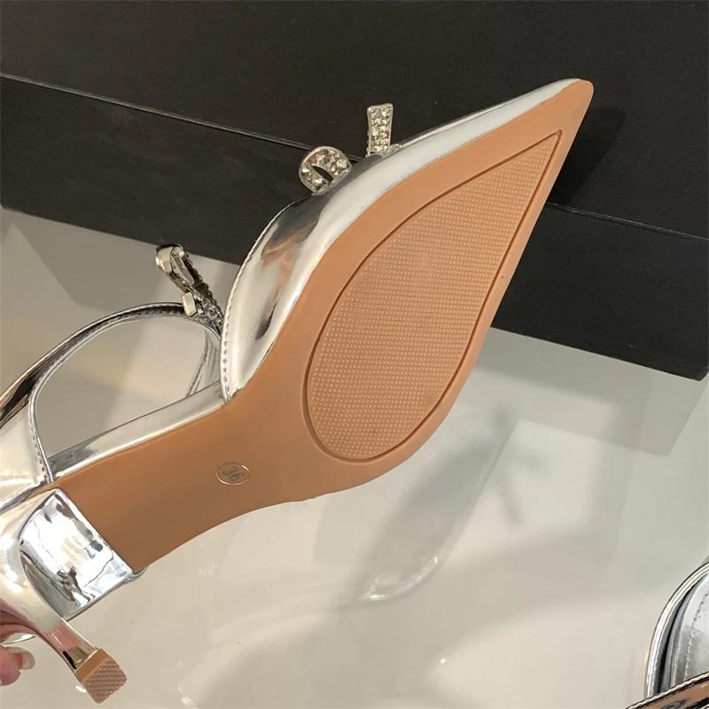 Fashion Eilyken Summer Sexy Crystal Butterfly-knot Pointed Toe Women Pumps Fashion Buckle Strap High Heels Party Prom Sandals Mule Shoes