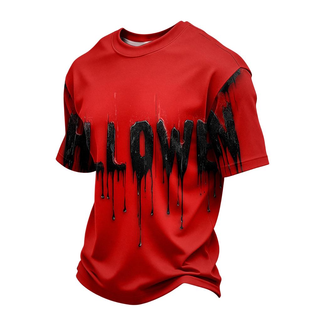 Men Casual Crew Neck Lightweight Breathable Short Sleeve Top with Halloween Themed Printed Graphic for Daily Wear