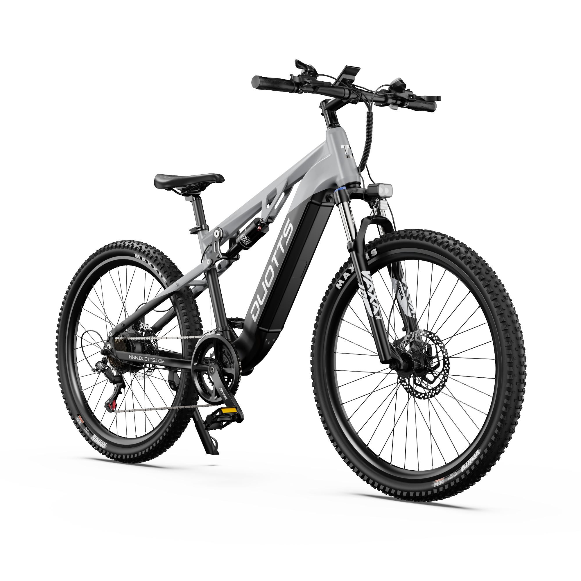 DUOTTS E29 Electric Mountain Bike: 250W, 35-45 km pure electric range, Shimano shifting, hydraulic brakes, full suspension eMTB, 2025 silver/svart