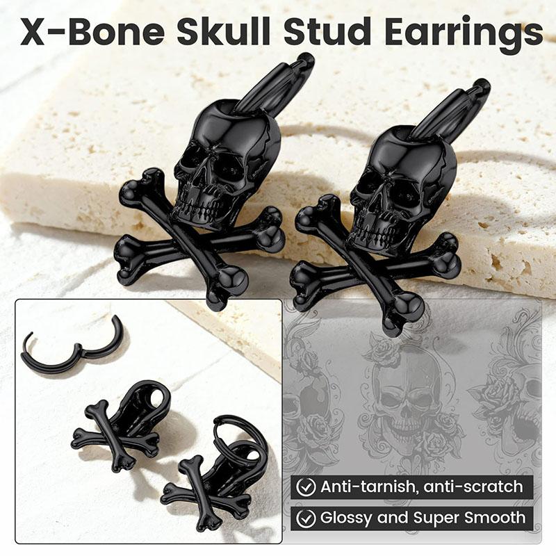 1 Pair of 316L Stainless Steel Retro Gothic Skull Men's Earrings, Halloween Gift Hip Hop Jewelry for Men and Women Fashion