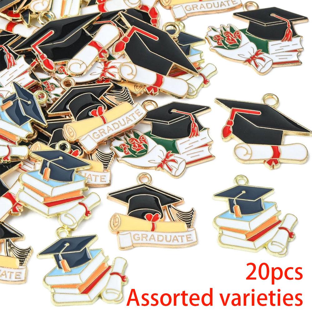 3/7/14pcs Alloy Material University Hat Pendant Enamel Graduation Hat Pendant Book Matching Bachelor's Hat Pendant Jewelry Making DIY