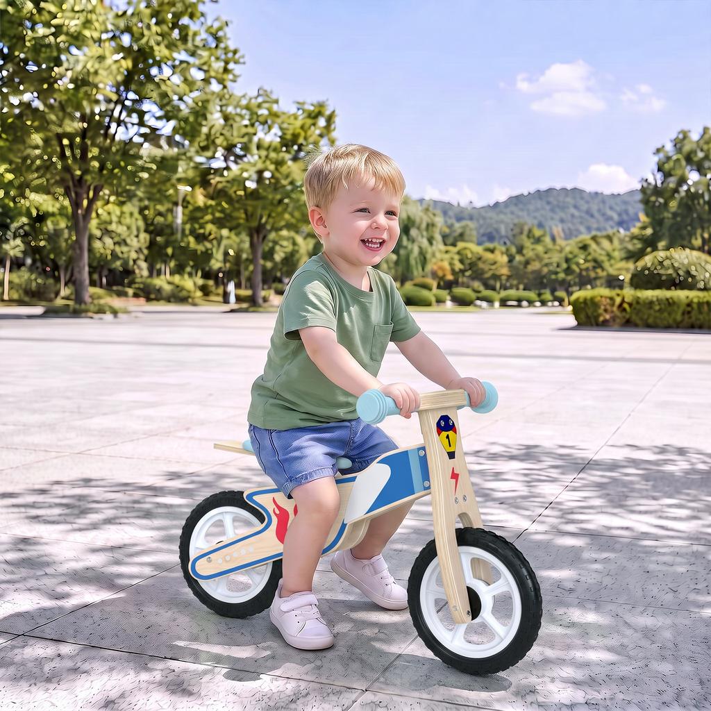 Children's Balance Bike, No Pedals, Adjustable PU Saddle, Ages 3-5, up to 50 kg, Natural Wood