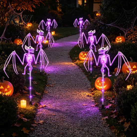 Standing Skeleton Stakes for Garden Solar Yard Stake Light, Halloween Glowing Skull Decor Waterproof with Cloak, Outdoor Lawn Lamp Haunted House Party