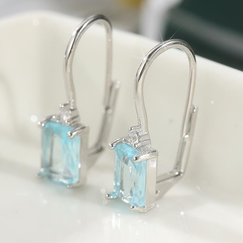 Elegante quadratische hellblaue synthetische Zirkon-Hängeohrringe für Damen, Hochzeitsbankett, baumelnde Ohrringe, Schmuckzubehör, Geschenke
