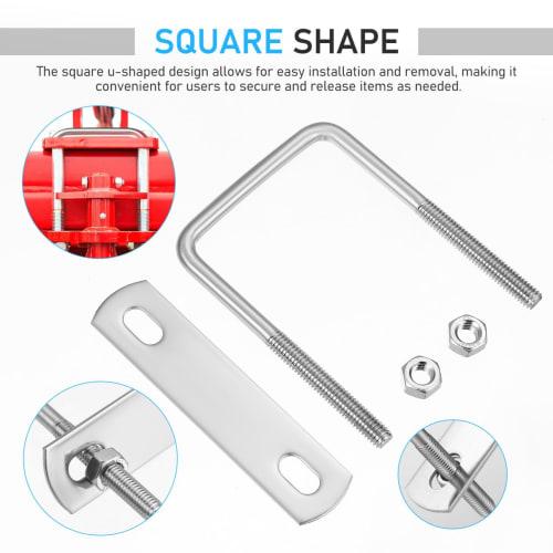 LEDMOMO Square U-Bolts, U-Clamp Bolts, M6, 50mm Inner Width, 80mm Length, 304 Stainless Steel, with Nuts and Plates, for Home, Industrial, and Boat Tr