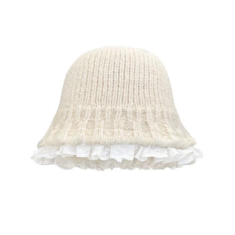 Autumn and Winter Lace Knitted Fisherman's Hat Children Sweet and Warm Versatile Face Small Wool Pot Hat Tide