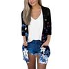 Women's Fashion Loose Casual Pocket Printed Cardigan Seven Sleeve Jacket Top