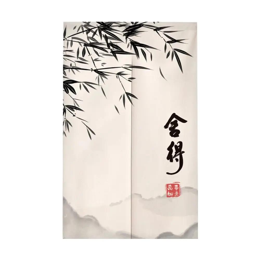Bambusblätter Japanischer Noren Türvorhang Künstlerischer Eleganter Stil Türvorhang Fensterdekoration Wandteppich Heimdekoration 65x90cm white