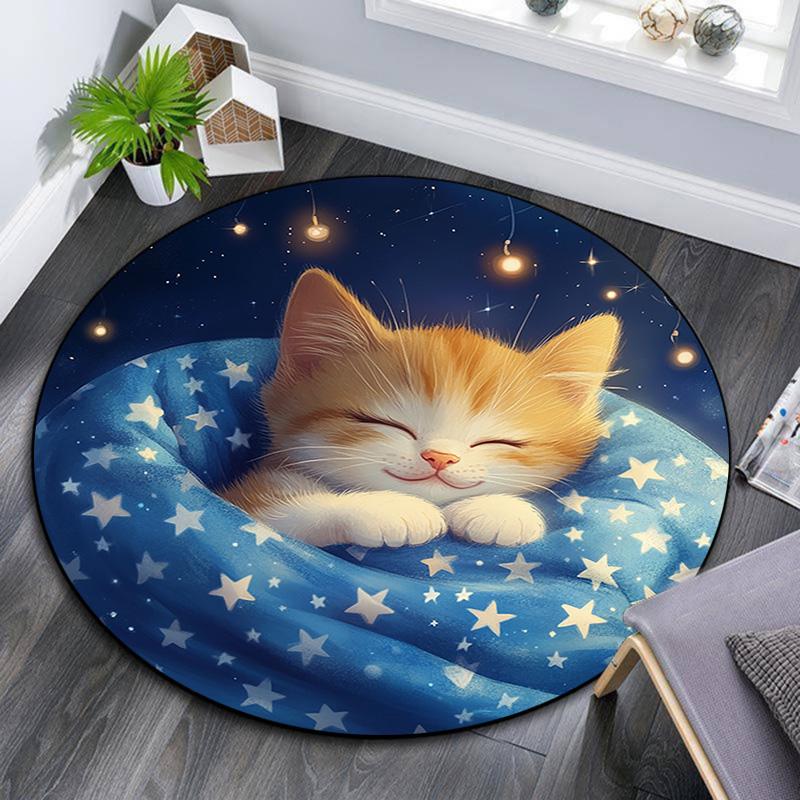 

Sleeping Kitten Round Area Rug,Carpet Rug for Living Room Bedroom Sofa Playroom Decor,Non-slip Floor Mat 80cmx80cm