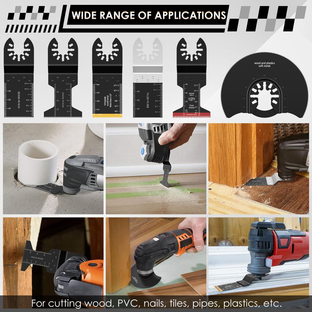 24 Pcs Universal Oscillating Saw Blade Professional Multitool Blade Kit with 3 Different Shims for Wood and Plastic Cutting