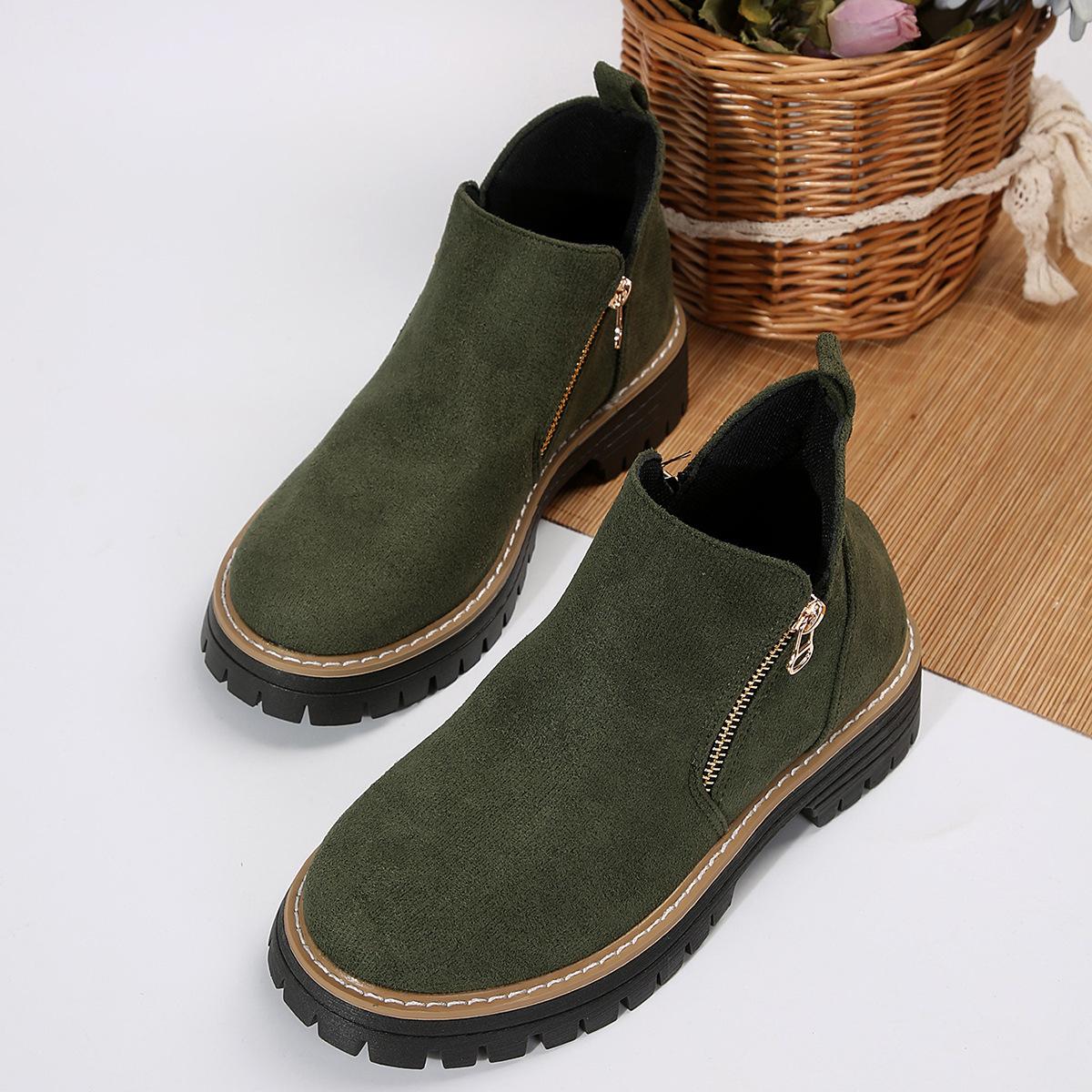 

2025 round head side zipper Martin boots short boots thick-soled new autumn large size 36-43 women s short boots women s 36 зелений
