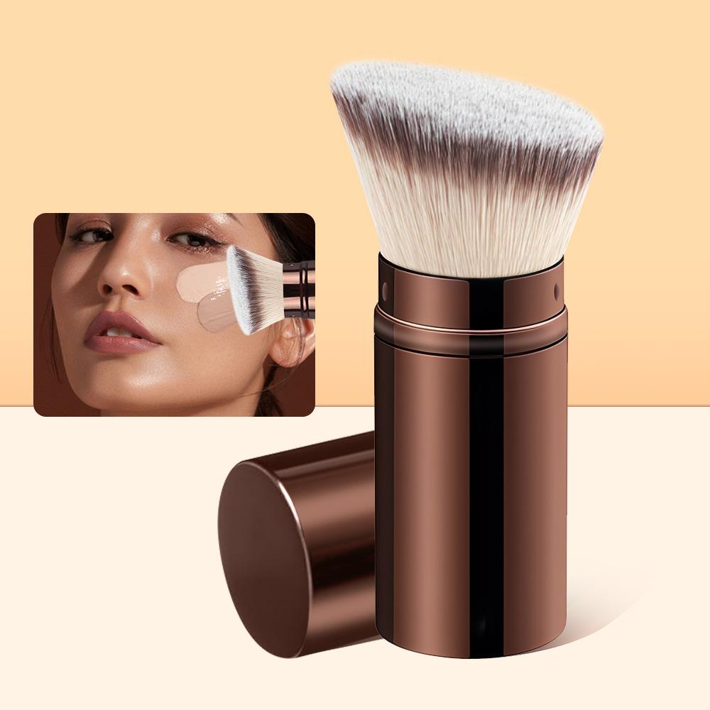 Portable Foundation Make-up Brush with Retractable Aluminum Tube  Cover Soft Bristles for Face Concealing and Seamless Brushing