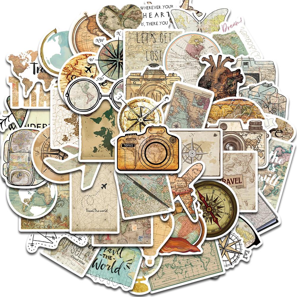 

50PCS Travel The Map Sticker Home Decorated Notebook Y2K Fashion Waterproof PVC Scrapbook Coffee Laptop Luggage Decal Sticker