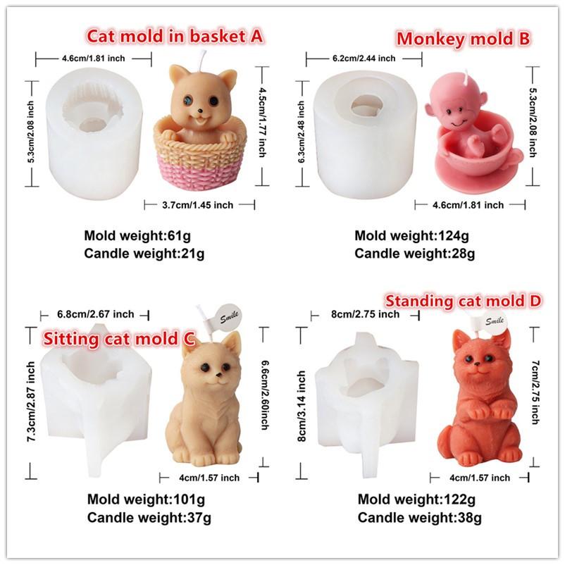 Small size 3D animal cat monkey candle mold Silicone chocolate candy cake home deco Animal moldration craft mold