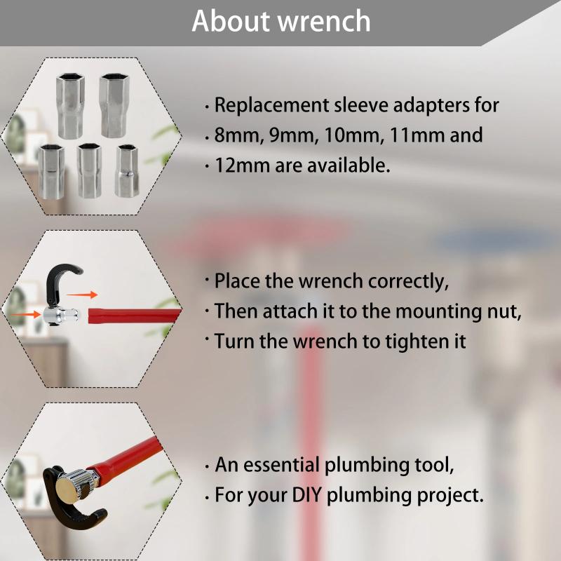 Professional Carbon Steel Faucet Wrench Plumber Tool with 5/6 Sockets and 1 Chuck Tap Back Nut for Sink Basin Installation