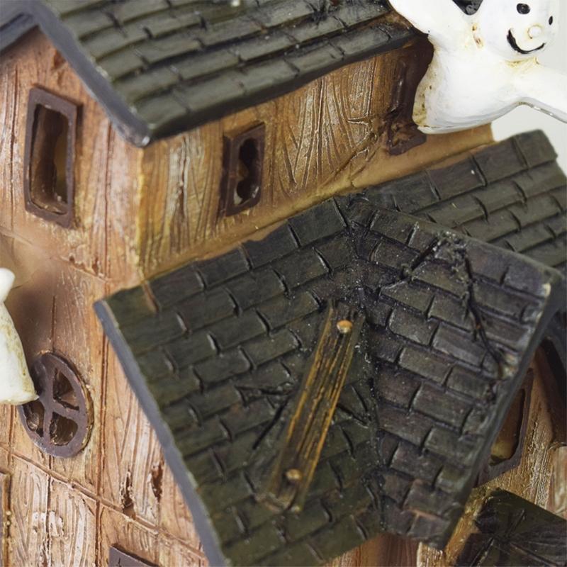 Halloween Light-Up House Ornament, Resin Building with White Figures and Gourd Motifs for Seasonal Display Scenes