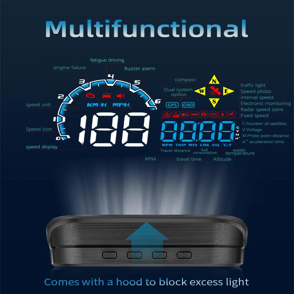 M20 Head Up Display Car Universal Dual System 3.5 Inches HUD, Speedometer OBD2 GPS Interface, Speed MPH, Engine RPM, Compass, OverSpeed Warning