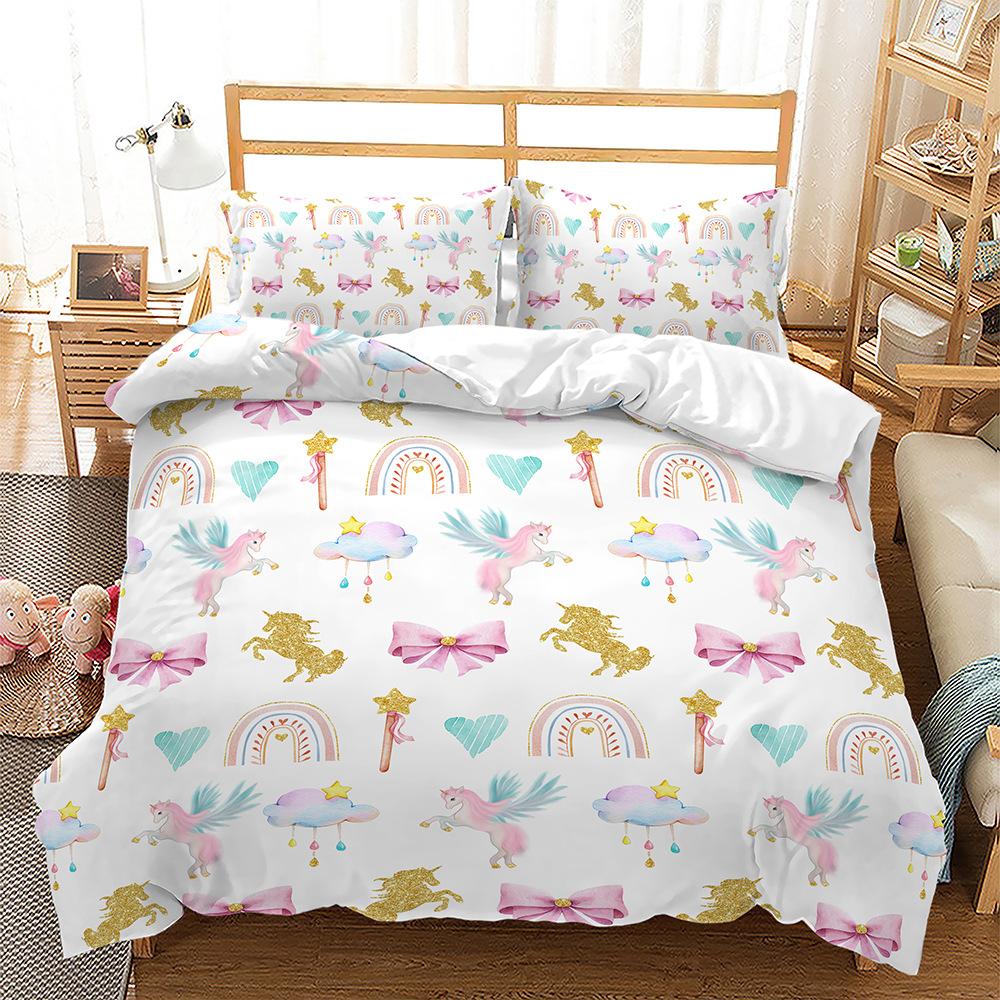 Tier-Thema Bettbezug-Set Quallen Meerjungfrau Cartoon-Muster Kawaii Bettwäscheset King Twin Full Size Polyester Bettdeckenbezug