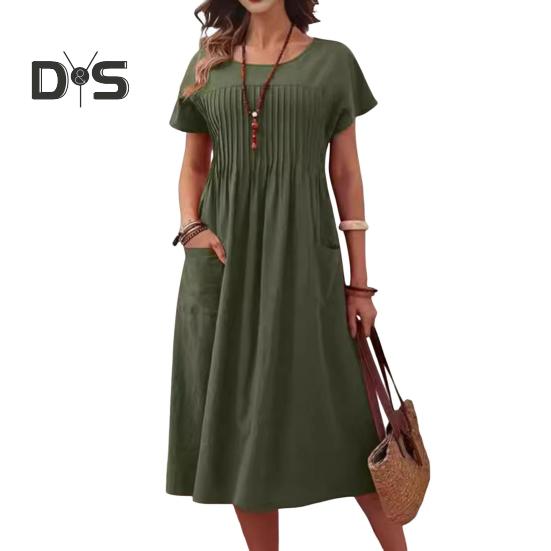 

Женское повседневное платье, платье макси с круглым вырезом, короткими рукавами и карманом, свободное летнее платье для офиса, повседневная пляжная вечеринка L армия зеленый
