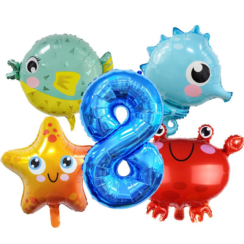 Ocean Crab Seahorse Starfish Dolphin Aluminum Film Balloon Birthday Party Styling Balloon Set