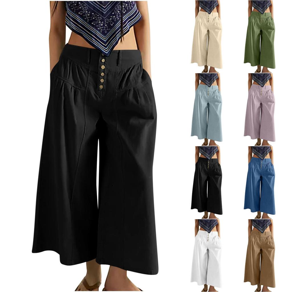 Pantaloni casual de culoare uni pentru femei, versatili, largi, cu picior lat
