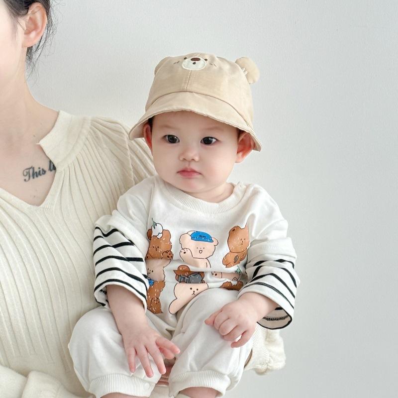 Korean Version of Children's Fisherman Hat  Boy and Girl Cute Ear Bear Pot Hat  Spring and Autumn Children's Sun Protection Hat