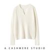 2024 Women's V-Neck Cashmere Winter Sweater - Loose, Simple Knit Design