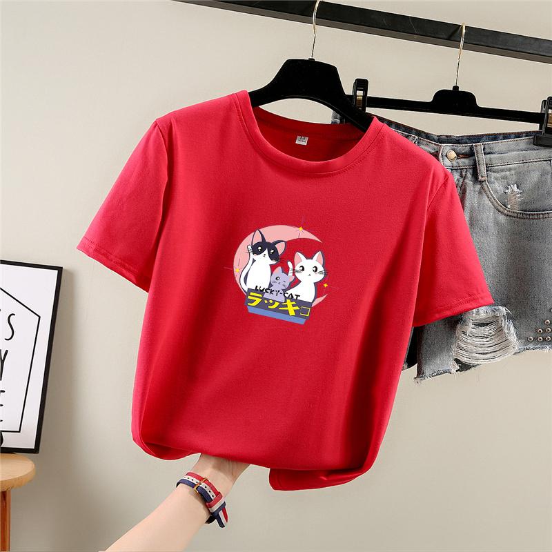 Harajuku Cute Cartoon Cat Print Short Sleeve T-shirts Women Summer Casual Loose Student T Shirt Young Girl Y2k Tops