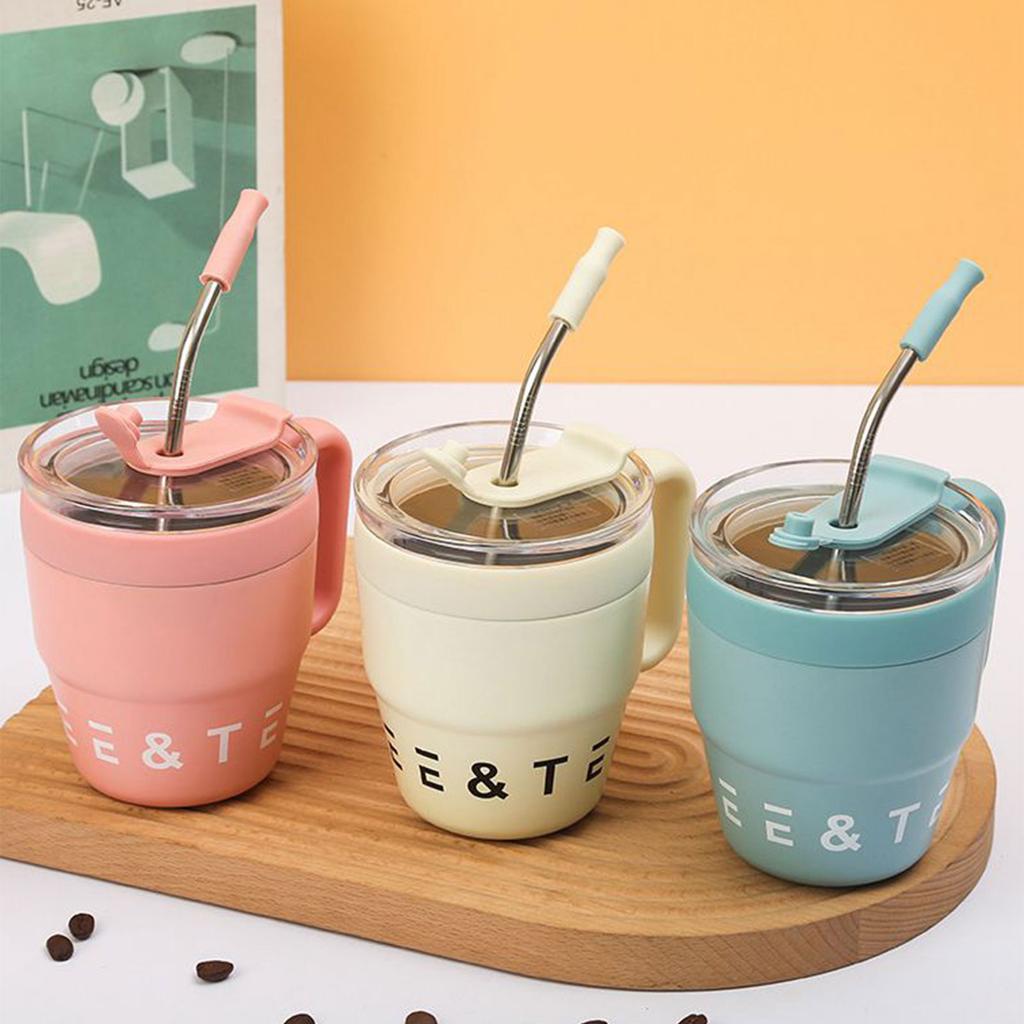 Durable Water Cups Coffee Cup with Handle and Straw Lid 480ML Fashion Travel Mug Suitable for Home Office School Outdoor
