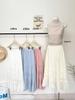 High-Waisted Chiffon A-Line Pleated Skirt with Ruffles for Spring/Summer