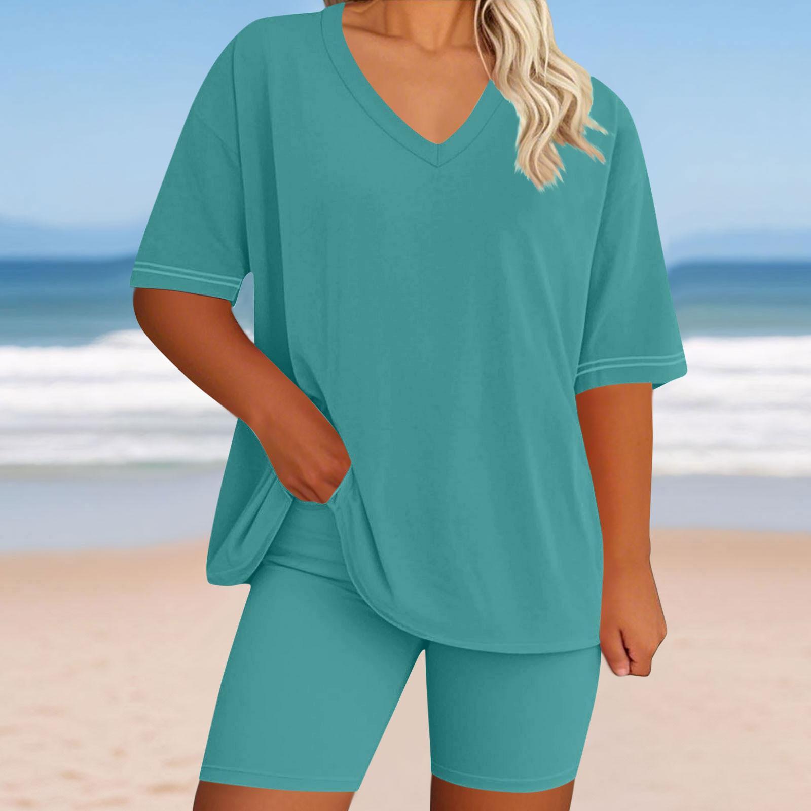 

Women s Loose And Fashionable Casual Short Sleeved Shorts Two-piece Set XL