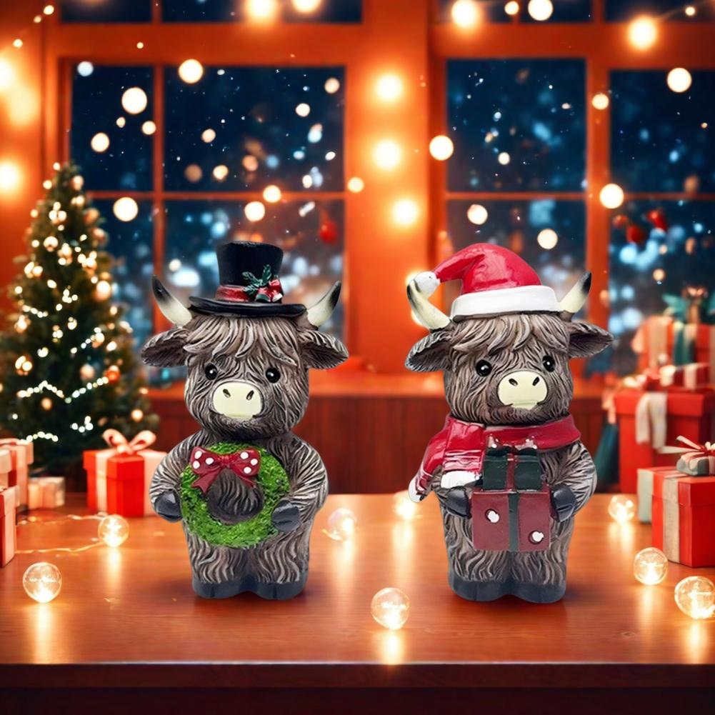 Handgefertigte Hochlandrind-Skulptur Hochlandkuh-Figuren Herbstkürbis Ahorn Halloween-Zwerge Harzstatuen für Thanksgiving