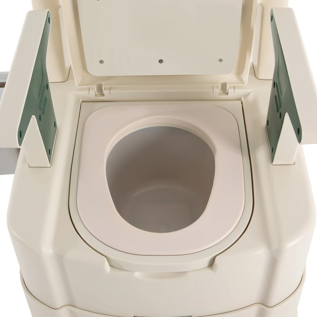 Orinal para Cama, Asiento de Inodoro Portátil, Silla Orinal Extra Ancha para Adultos con Reposabrazos, Cubo y Portarrollos