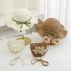 Straw Hat 2pcs Suit Cute and Shoulder Bag Girls Cartoon Bear Children Sun Hat Bag Set Spring Beach Hats For BoyGirl Kid Brim Cap
