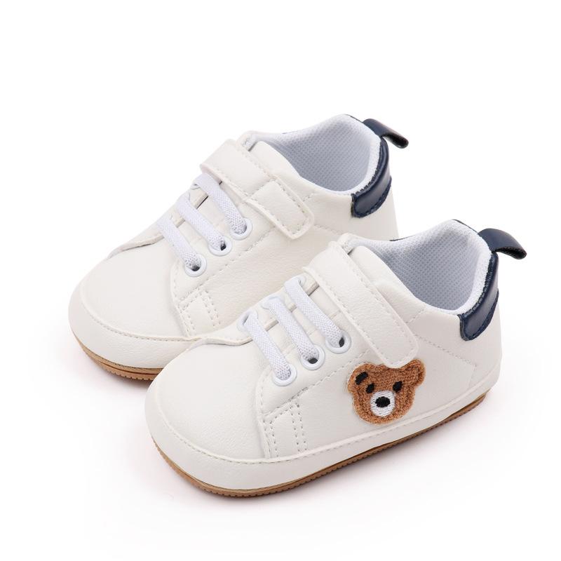 Baby Toddler Soft Sole Shoes Non Slip Indoor Socks Lightweight Breathable Mesh Fabric Infant First Walker Shoes with Bear Patch Design