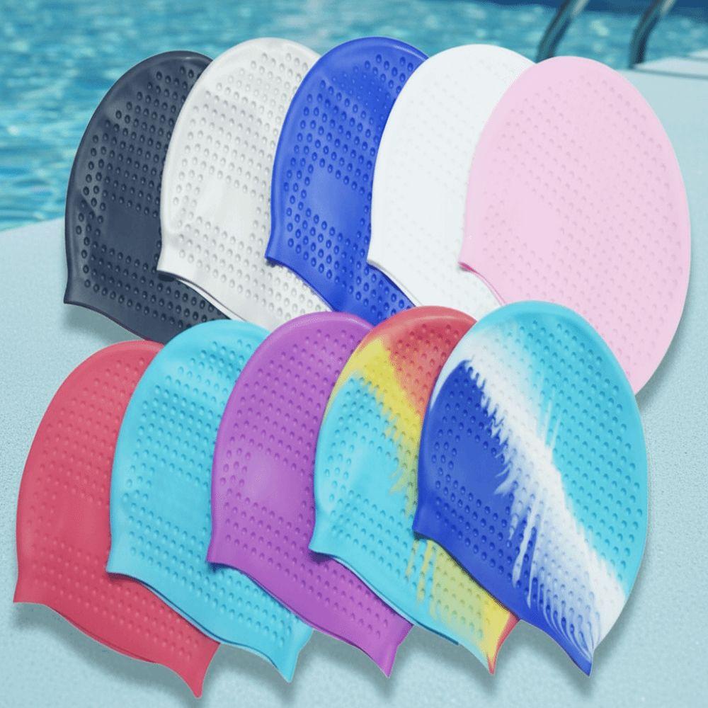 Wrinkle Free Waterproof Bathing Cap Elastic Swim Headgear Unisex Adult Silicone Swim Cap Men Women