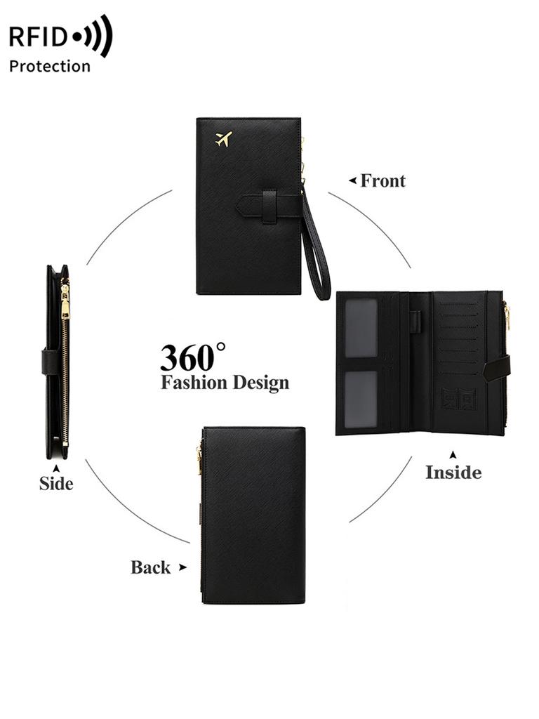 Modische Reisepasshülle aus PU-Leder mit Flugzeugmuster und RFID-Schutz für Damen und Herren, multifunktionelle Geldbörse für Ausweis, Kreditkarten