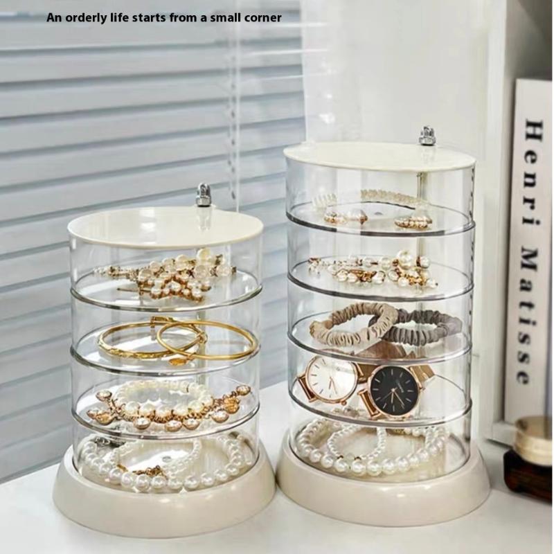 3/4/5-Layer Rotating Jewelry Organizer - Plastic Multi-Tier Storage Box, Transparent Hair Ring Display For Dressing Table