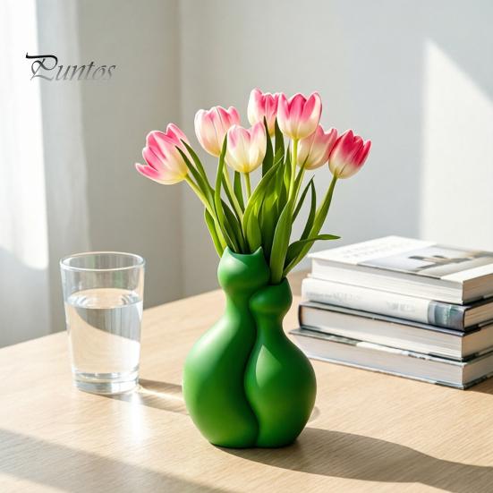 Kaffee-Ecke Dekoration 3D-gedruckte Katzenvase, Minimalistischer Nordischer Stil Blumenarrangement Umarmendes Ornament Dekoratives Paar-Vase Haus Büro Geschenk Licht