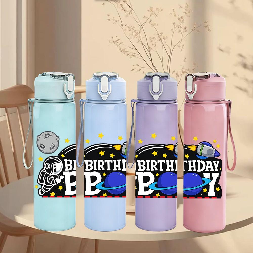1PC 7 Birthday Boy Party Badge Print 750ml Color Plastic Sports Water Bottle Leakproof Flip Straw Lid Suitable for Sports Office Home Use