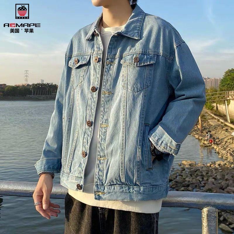 Spring Casual Denim Jacket Men's Trendy Brand All-match Jacket Male Student Tops Trendy Denim Jacket Men