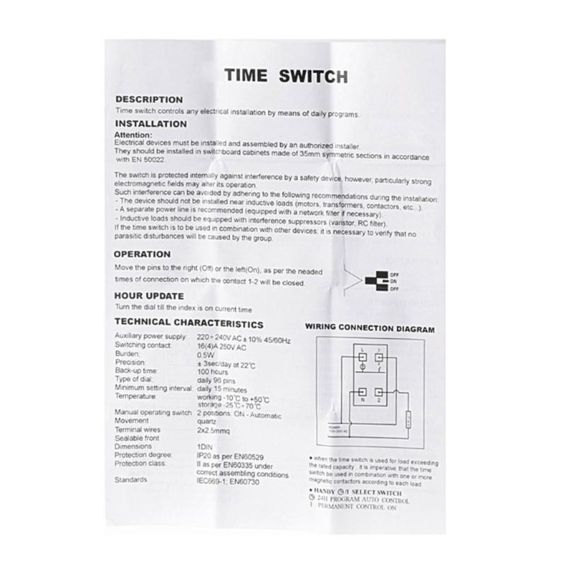 

24 Hour Programmable Din Timer Switches 110-250V 45-60Hz 16A China Mainland