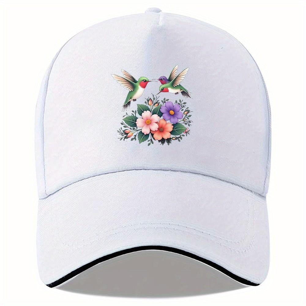 Hummingbird Flowers Print Baseball Cap Polyester Adjustable Casual Cap Unisex Adult One Size