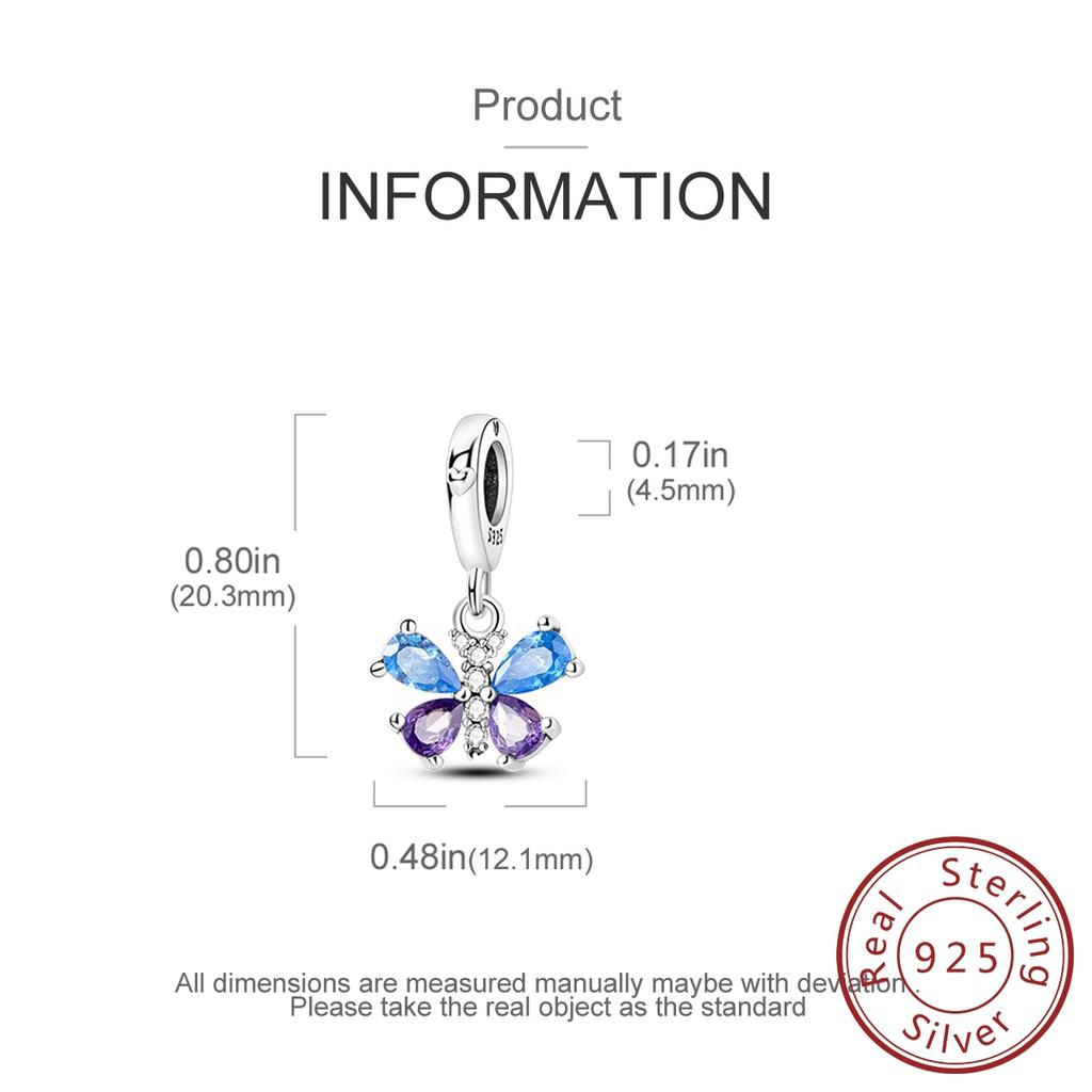 Copper Blue Purple Zircon Butterfly Pendant Charms Beads Jewellery Fit Original Bracelet For Women Diy Gift