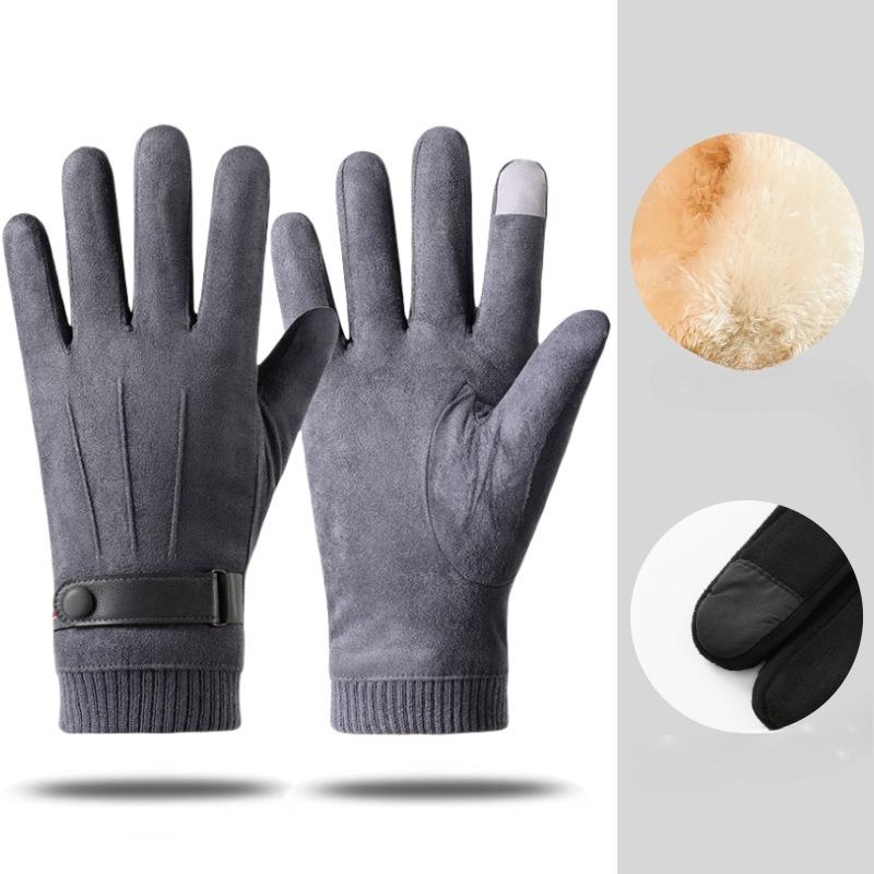 Winter Suede Fleece Gloves for Men with Fleece Warm and Comfortable  Outdoor Cycling  Student Korean Version Driving Touch Screen Gloves